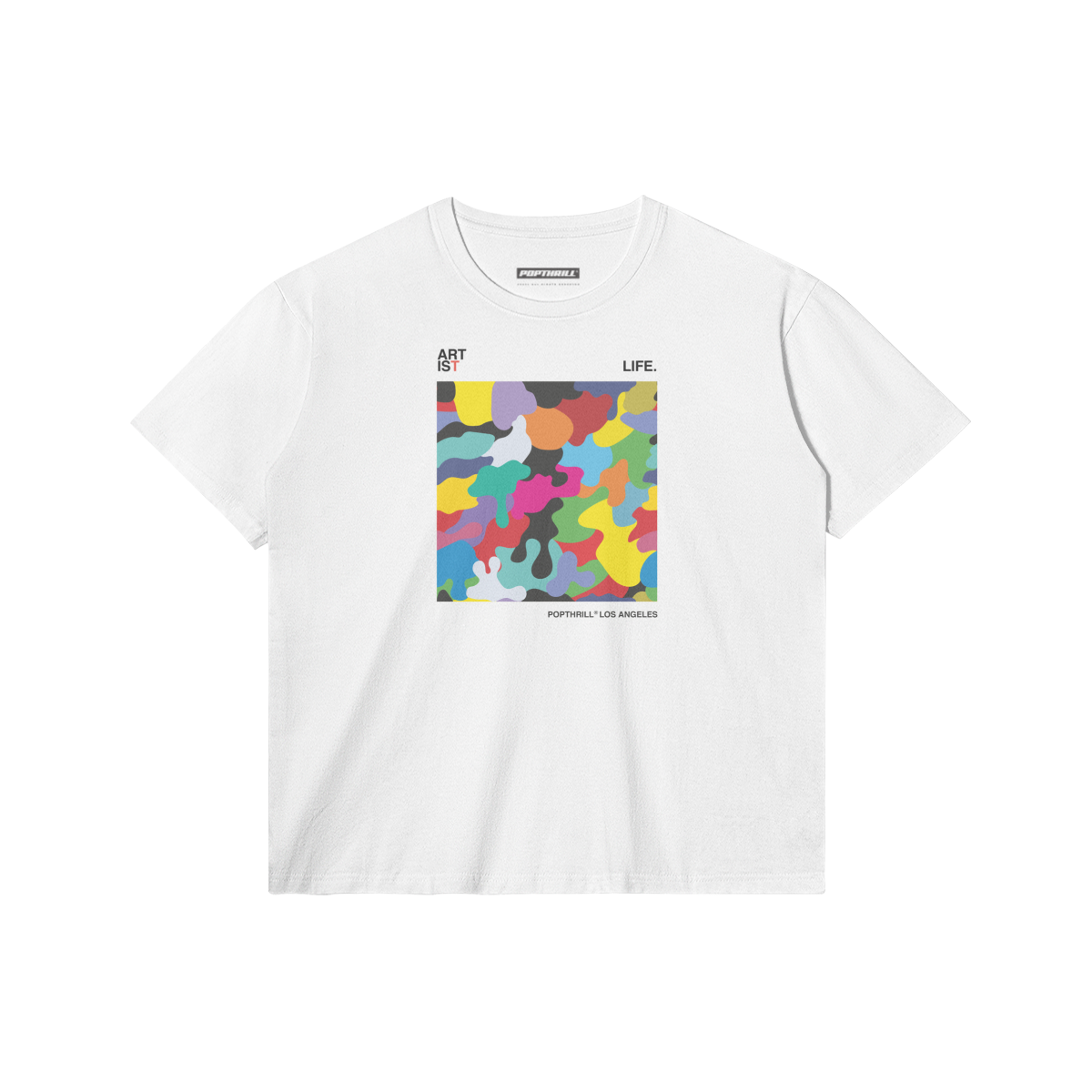 POPTHRILL® WHITE AND BEIGE CLASSIC FIT T-SHIRT - ART IS(T) LIFE